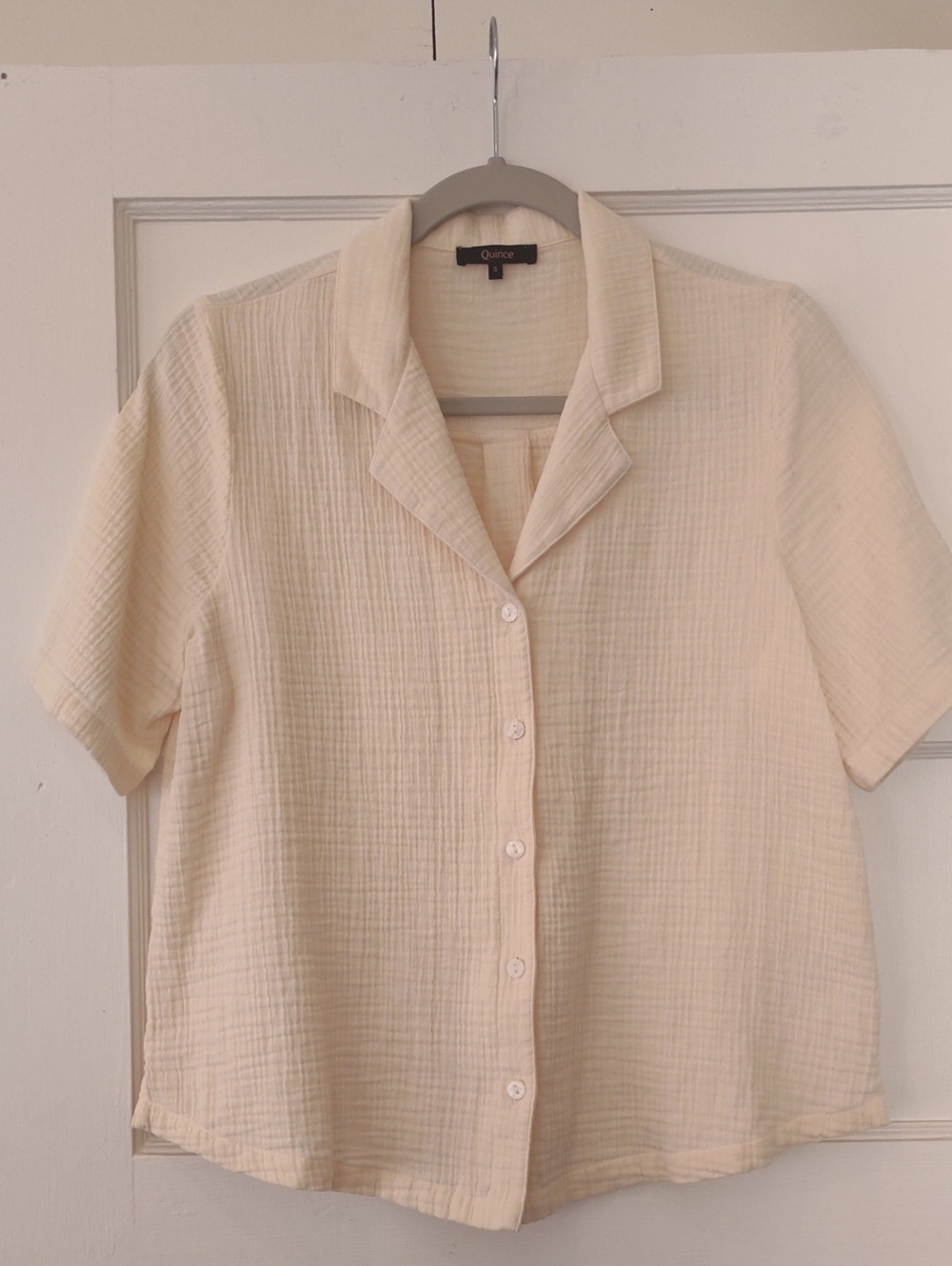Quince Soft Cream Ivory 100% Organic Crinkle Gauze Cotton Button Down Small